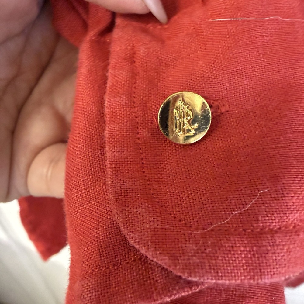 Lauren Ralph Lauren 100% Linen Red Button Down Shirt Women's Long Sleeve Size XL - Picture 6 of 8
